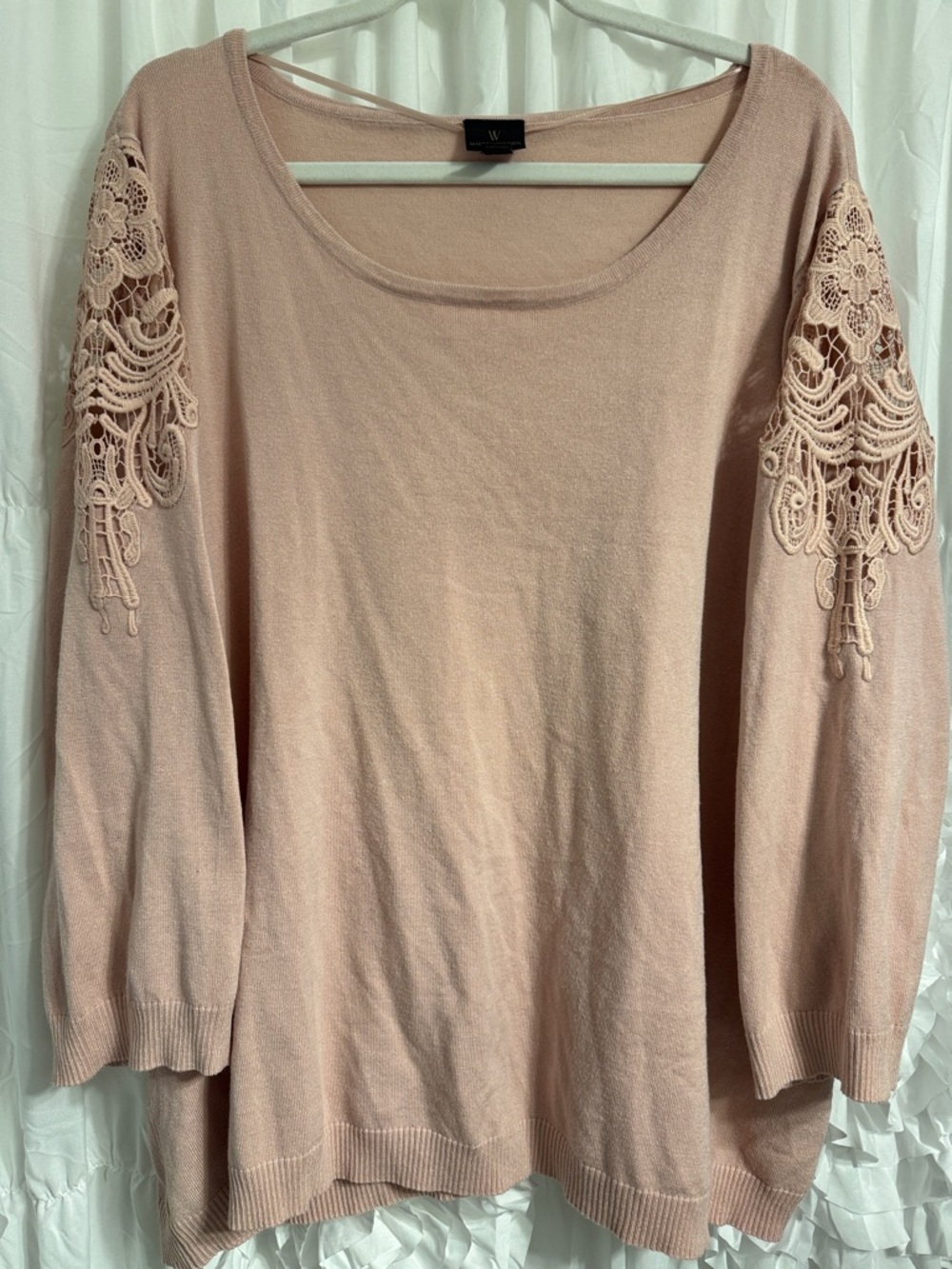 Women’s Lace-Shoulder Knit Top - Blush